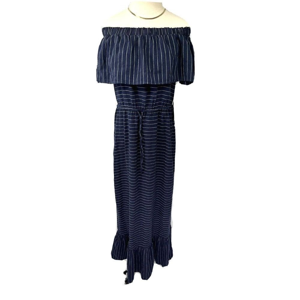NY & Co. Blue Off The Shoulder Maxi‎ Dress Size XS Ruffle Linen Blend NEW